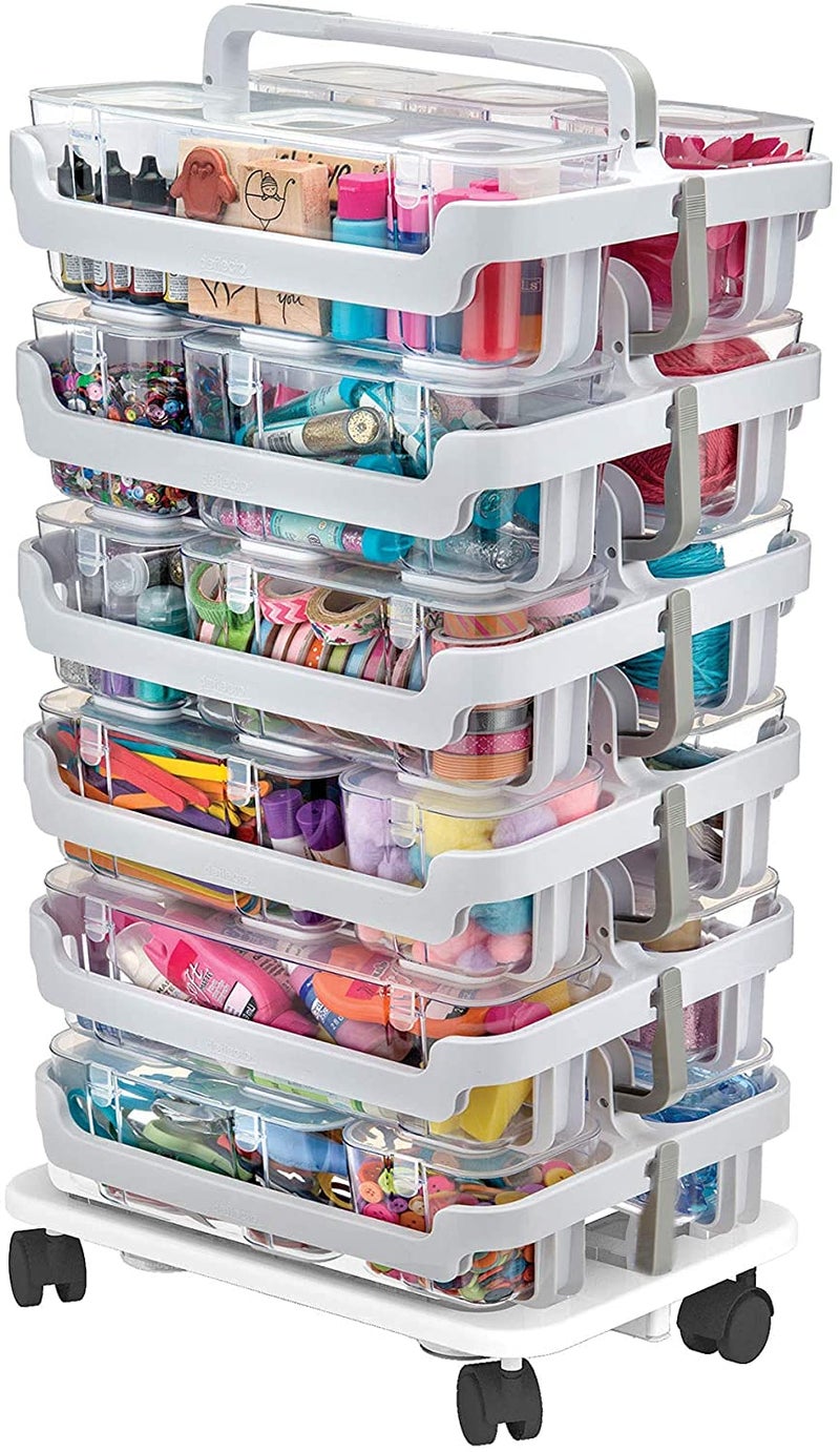 Deflecto Stack 'N Go Caddy Wheel Base, Craft Organizer, Compatible with Deflecto Desk Supplies Organizer Caddy, White, 16"W x 3 1/4"H x 11"D (29443CR) - Image 4